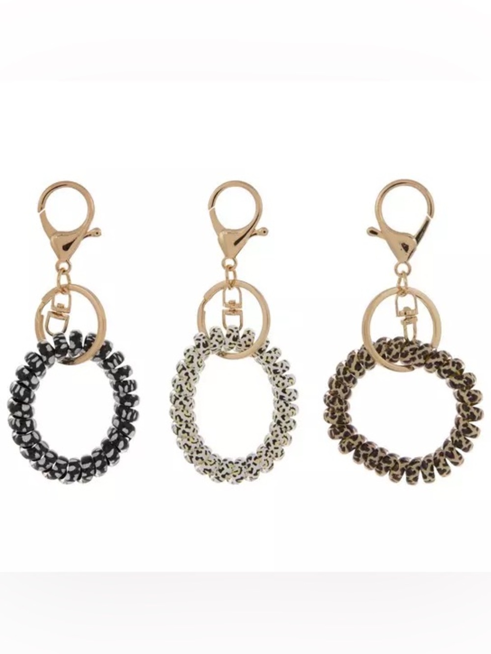 New Gold-Tone Leopard Print Coil Keychain Wristlet - Set of 3 Bag Charm